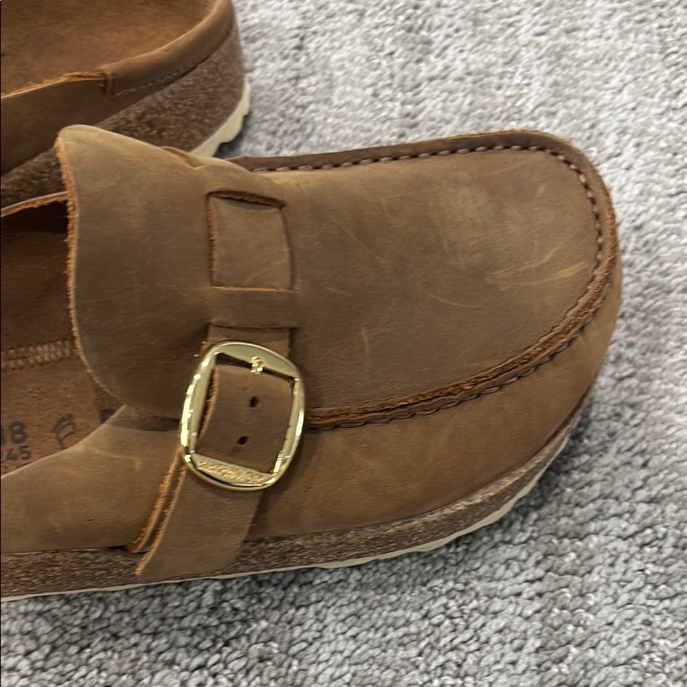 Birkenstock Cognac Buckley Oiled Leather Women's Moccasin Style Clogs - Picture 8 of 11